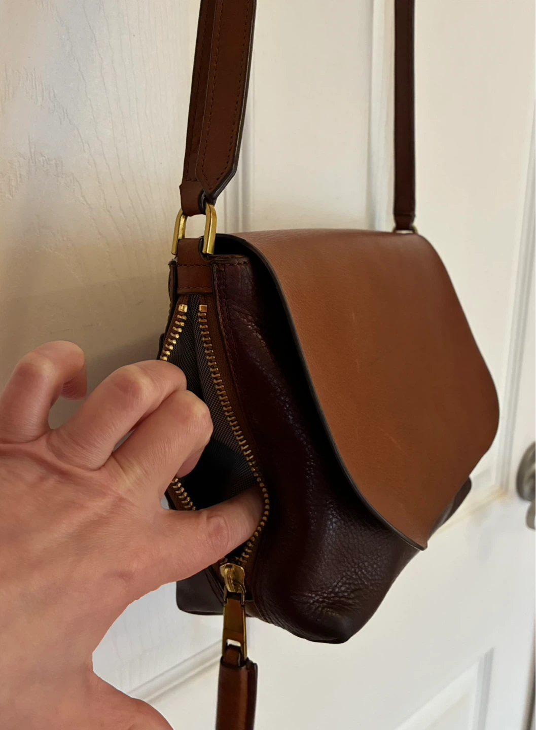 Fossil—two-tone Brown Leather Crossbody Bag - photo 2