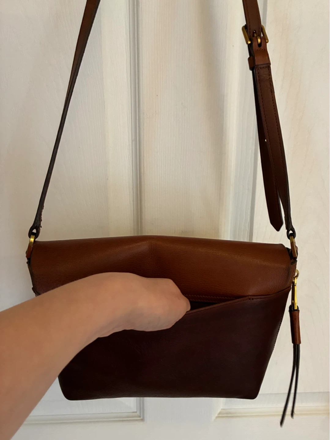 Fossil—two-tone Brown Leather Crossbody Bag - photo 5