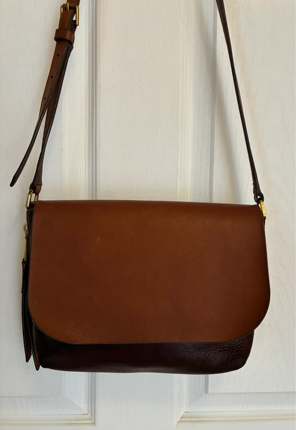 Fossil—two-tone Brown Leather Crossbody Bag