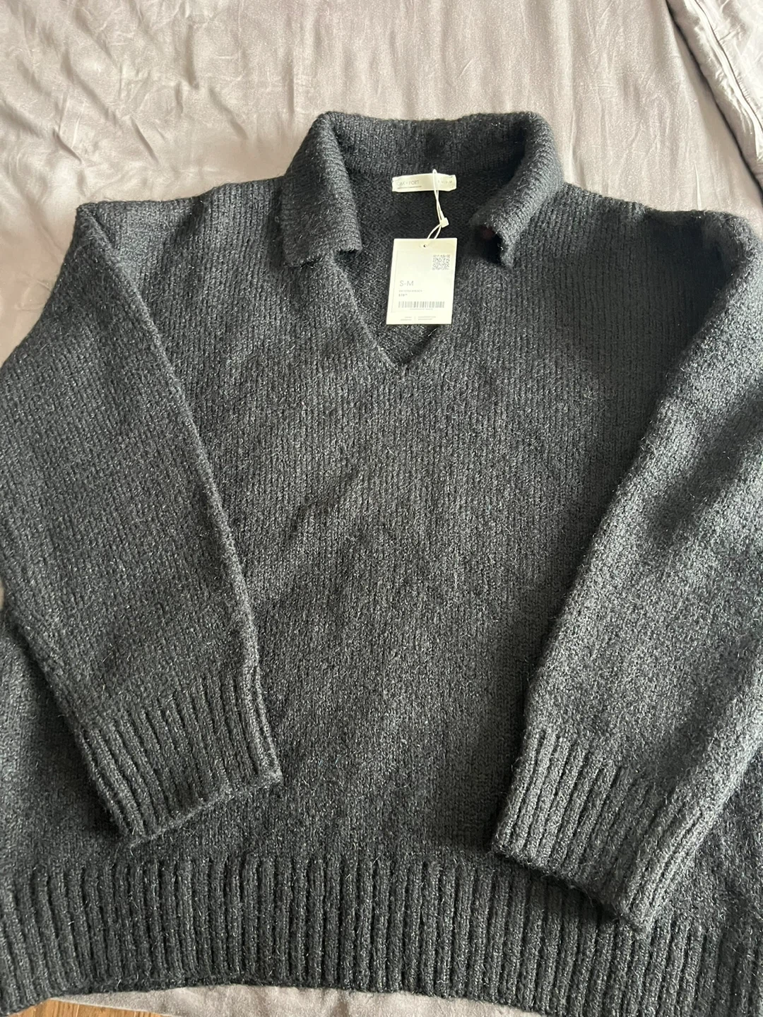 Oak & Fort Grey Collared Knit Sweater