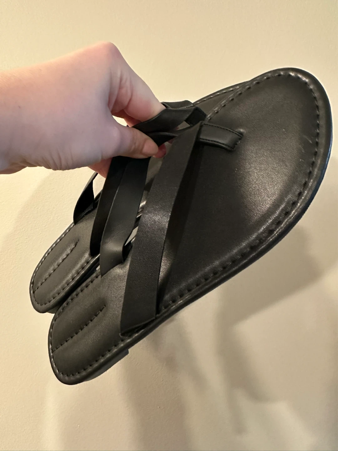 Black Leather Flip Flops Size 40