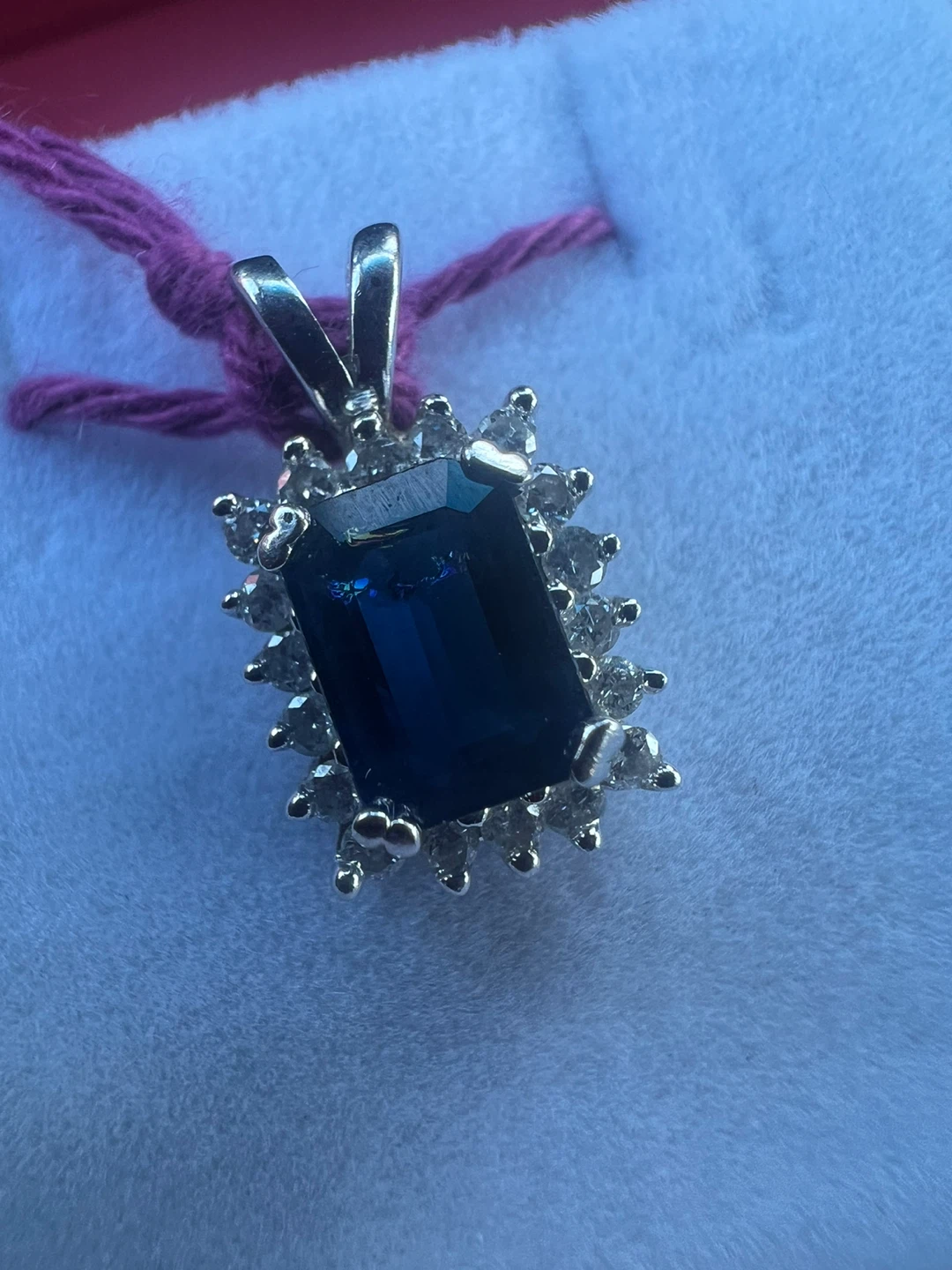 14 k Emerald Cut Sapphire and Diamond Pendant