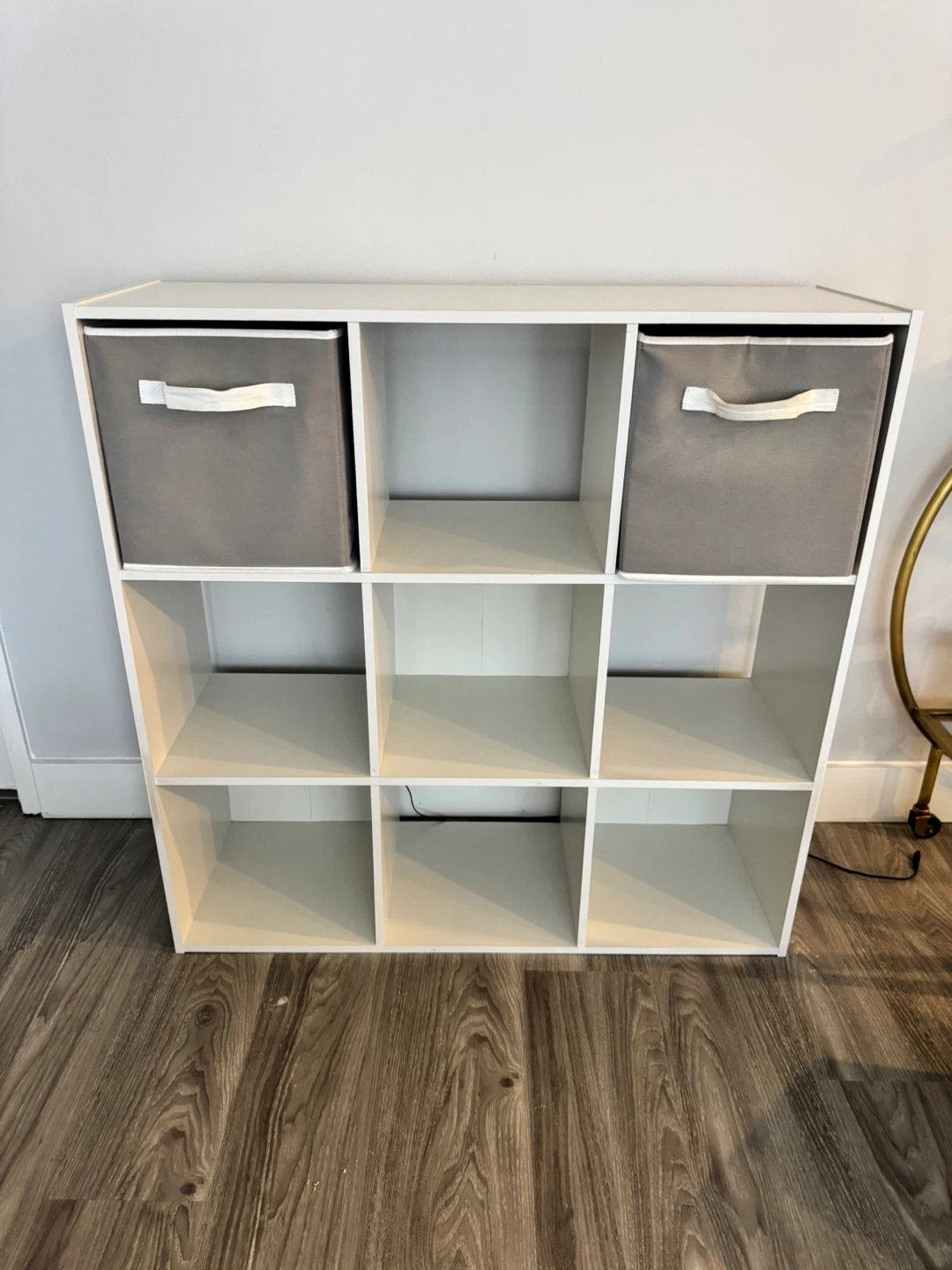 9-Cube Storage Organizer with 2 Grey Bins