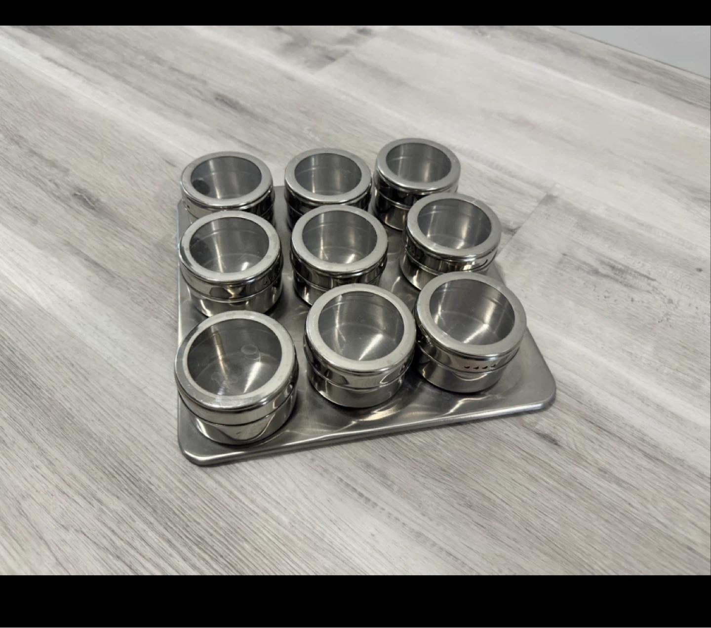 9 Piece Stainless Steel Spice Rack with Clear Lids