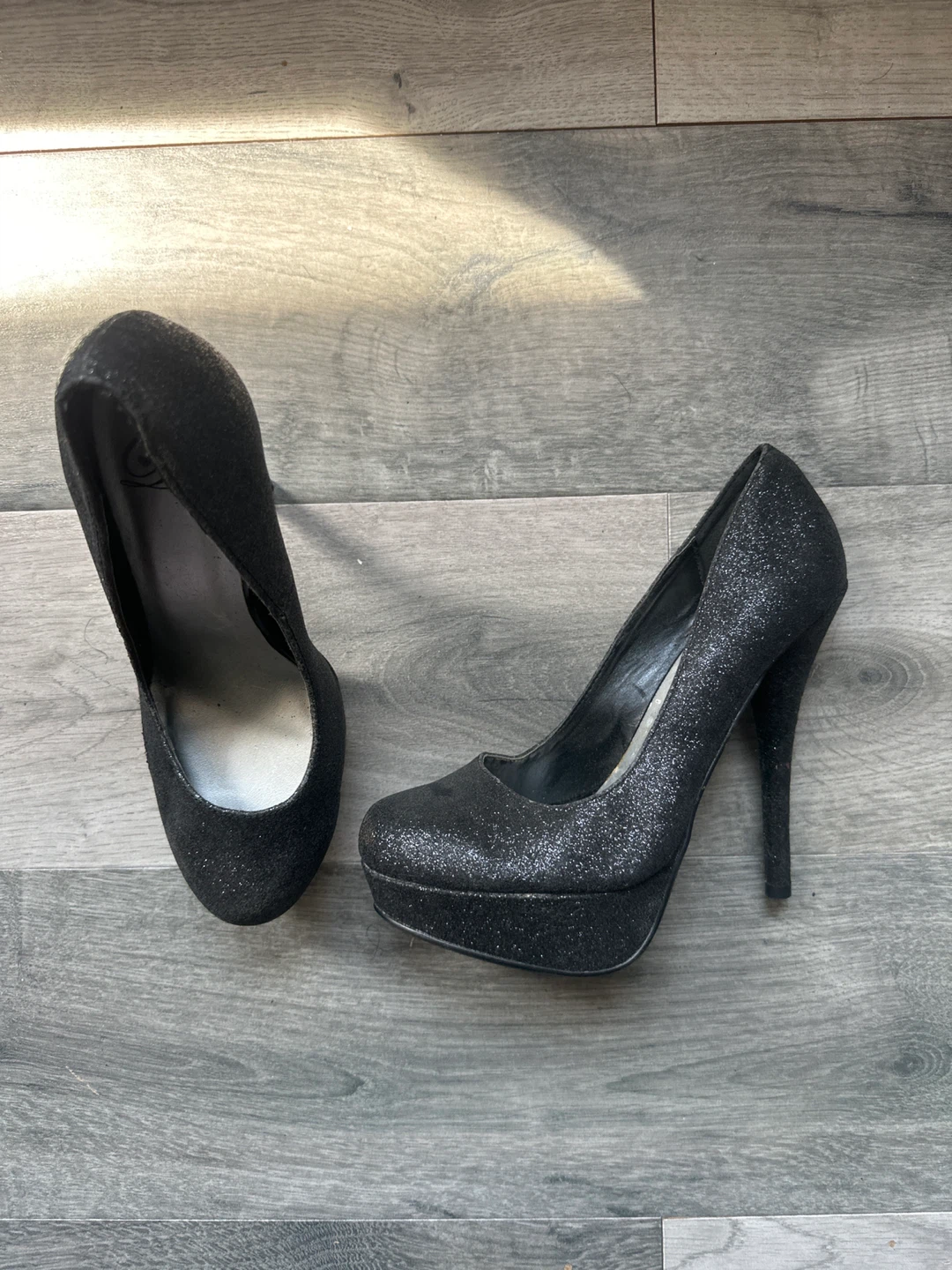 Black Glitter Platform High Heels