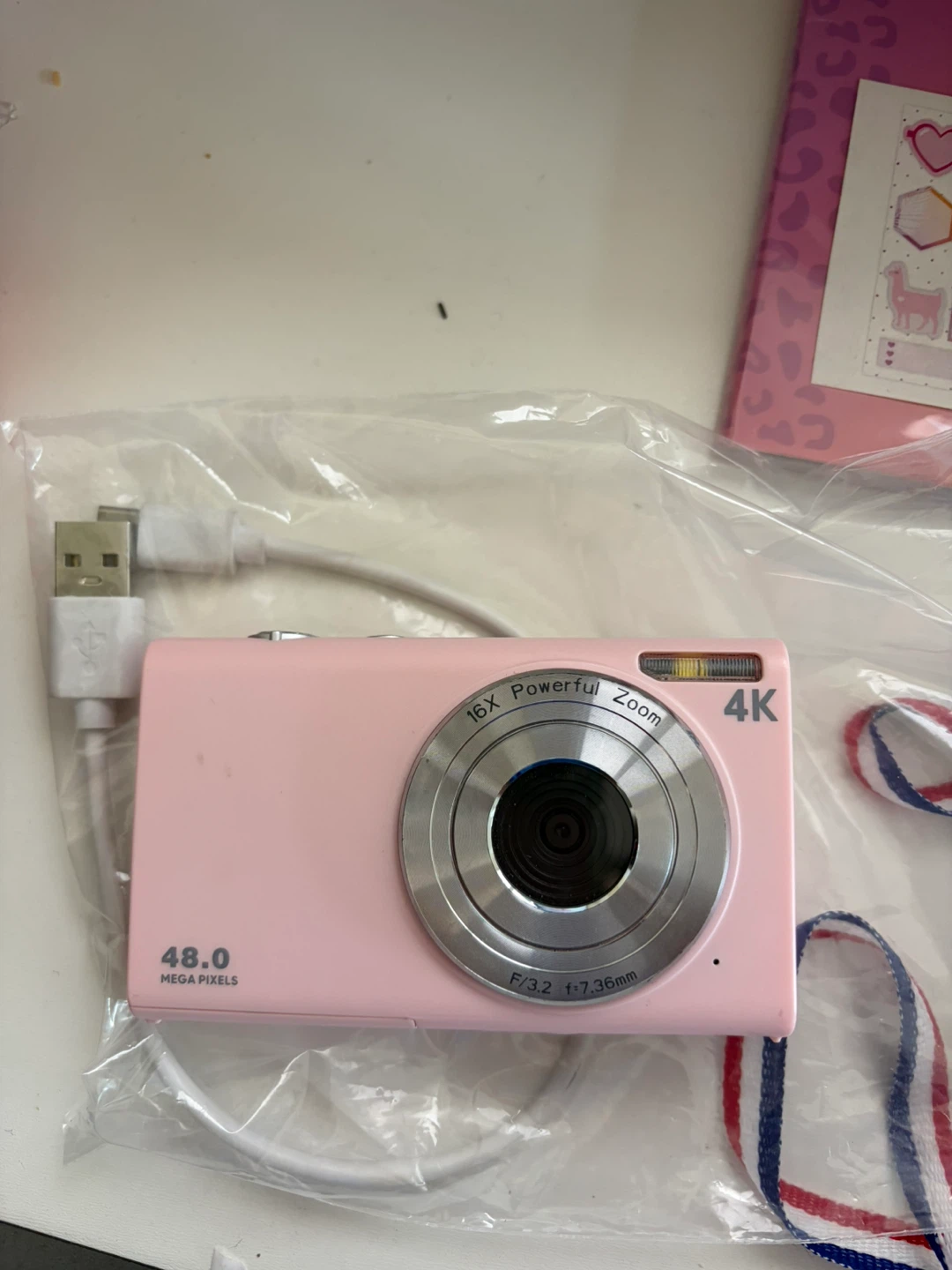Pink 48.0 MP Digital Camera with 16x Zoom