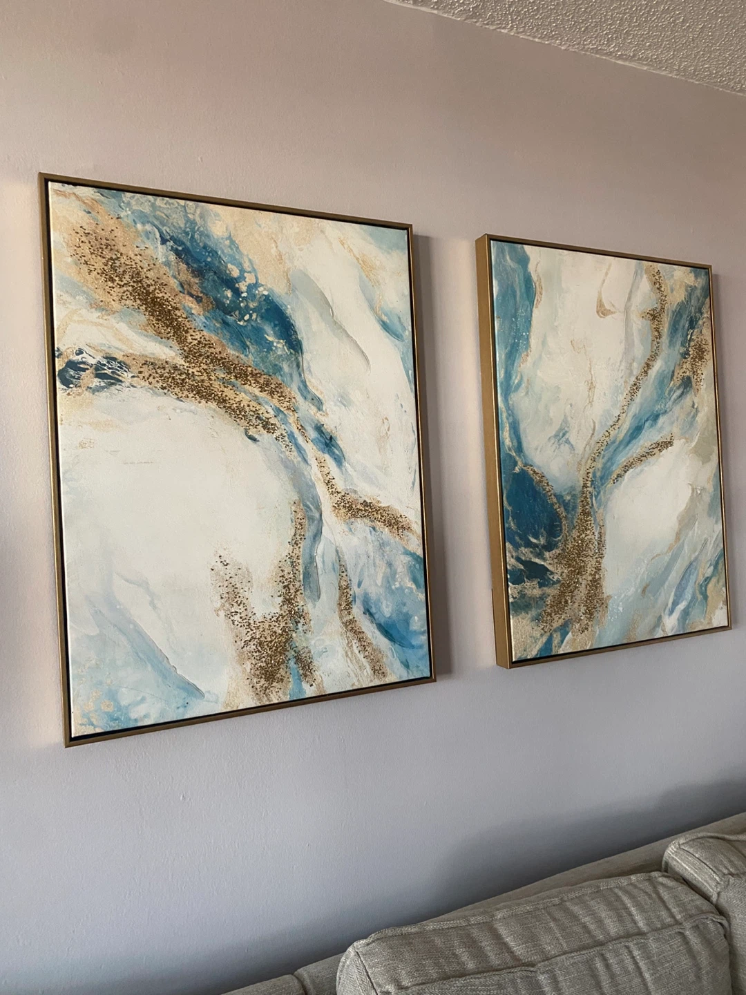 Set of 2 Abstract Blue and Gold Wall Art Canvases - photo 2