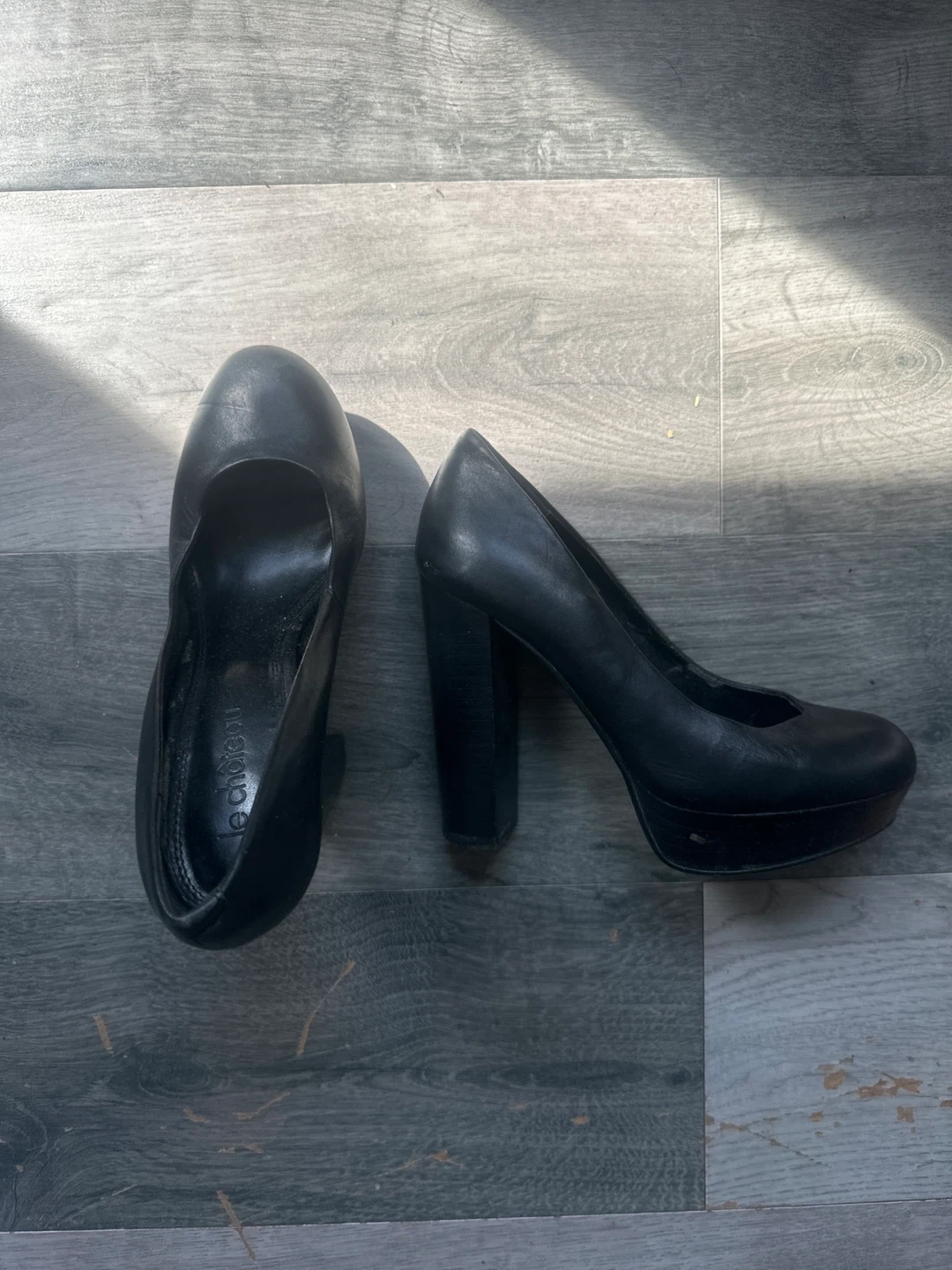 Black Leather Platform Heels