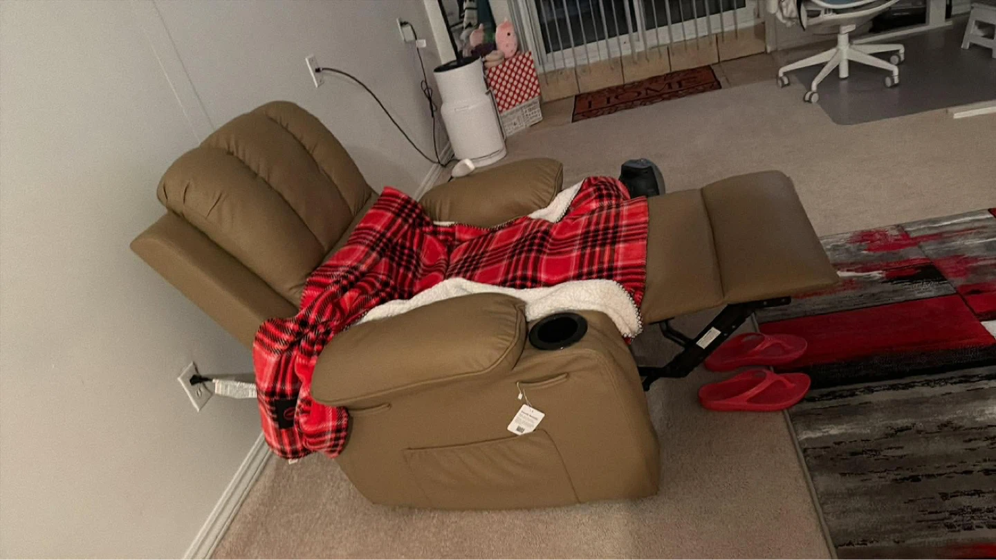 Tan Leather Recliner with Cup Holders and Remote - photo 4