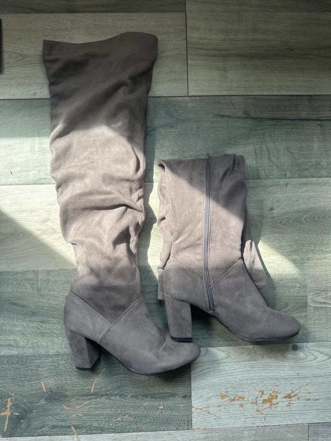 Grey Suede Over-the-Knee Boots