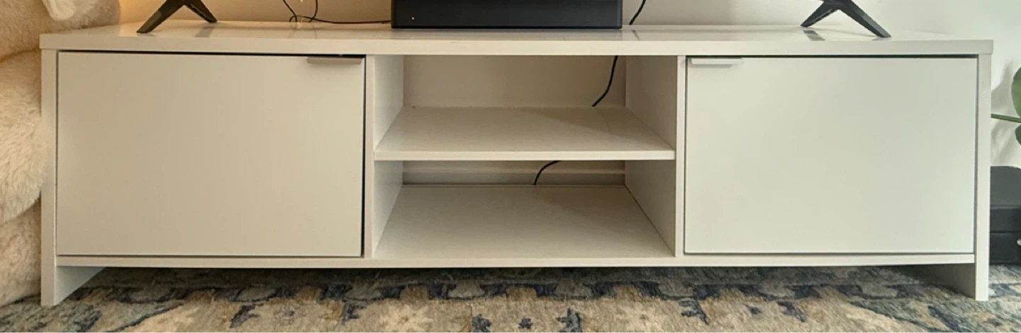 White TV Stand with Cabinet and Shelves - photo 2