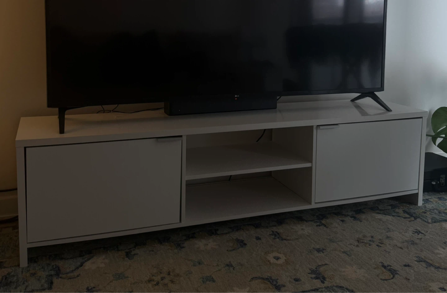 White TV Stand with Cabinet and Shelves