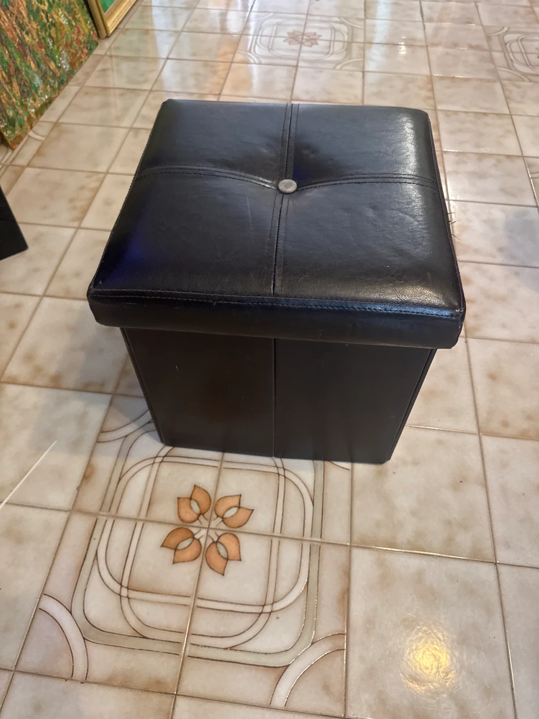 Black Faux Leather Storage Ottoman