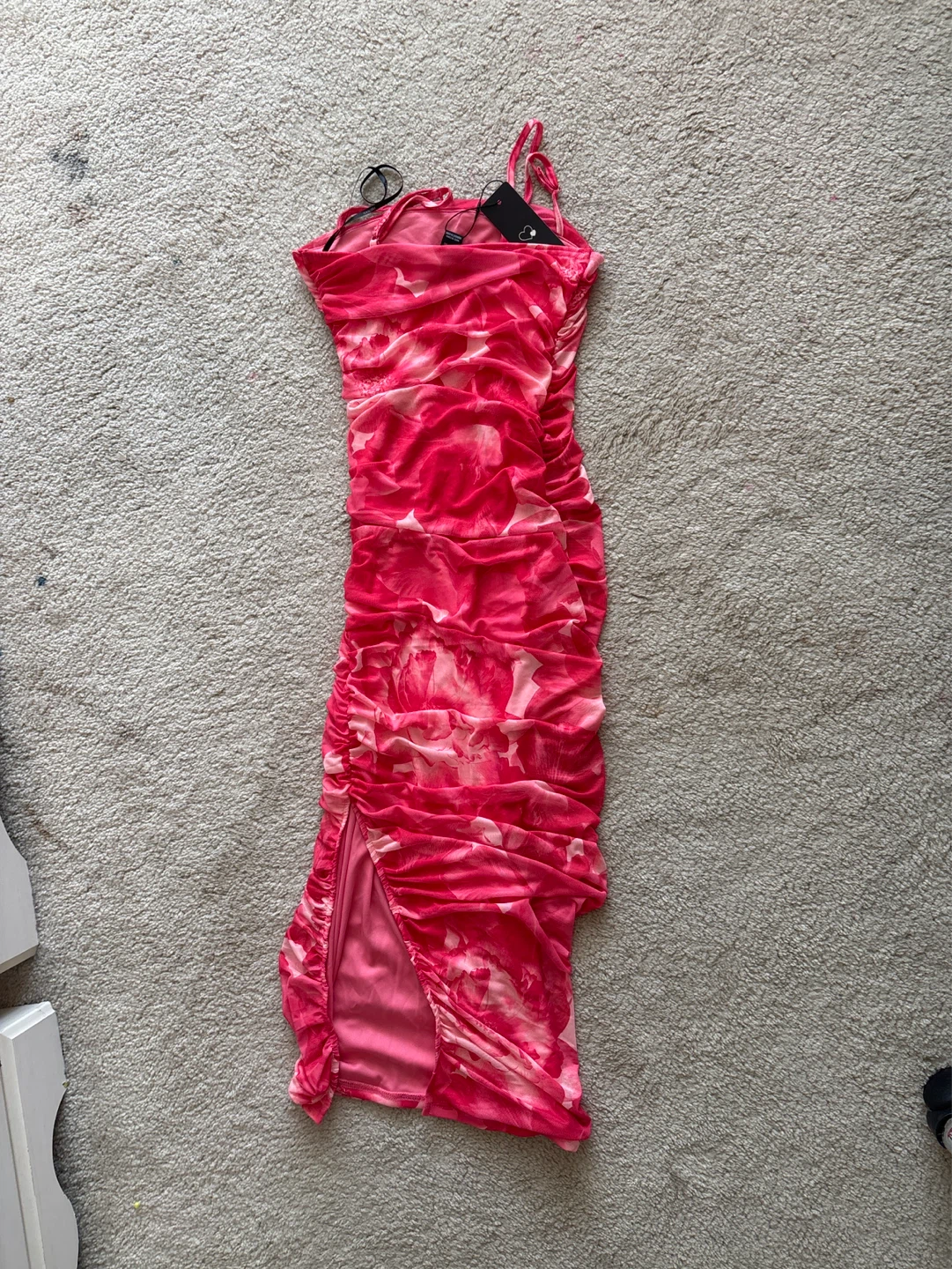 Woman’s Ruched Mesh Dress - Pink Floral - photo 2