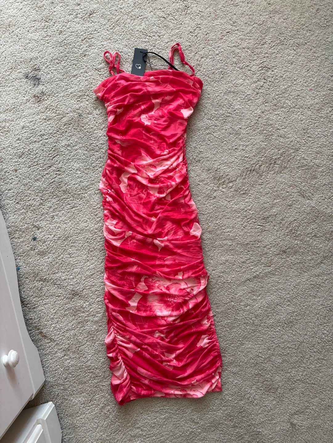 Woman’s Ruched Mesh Dress - Pink Floral