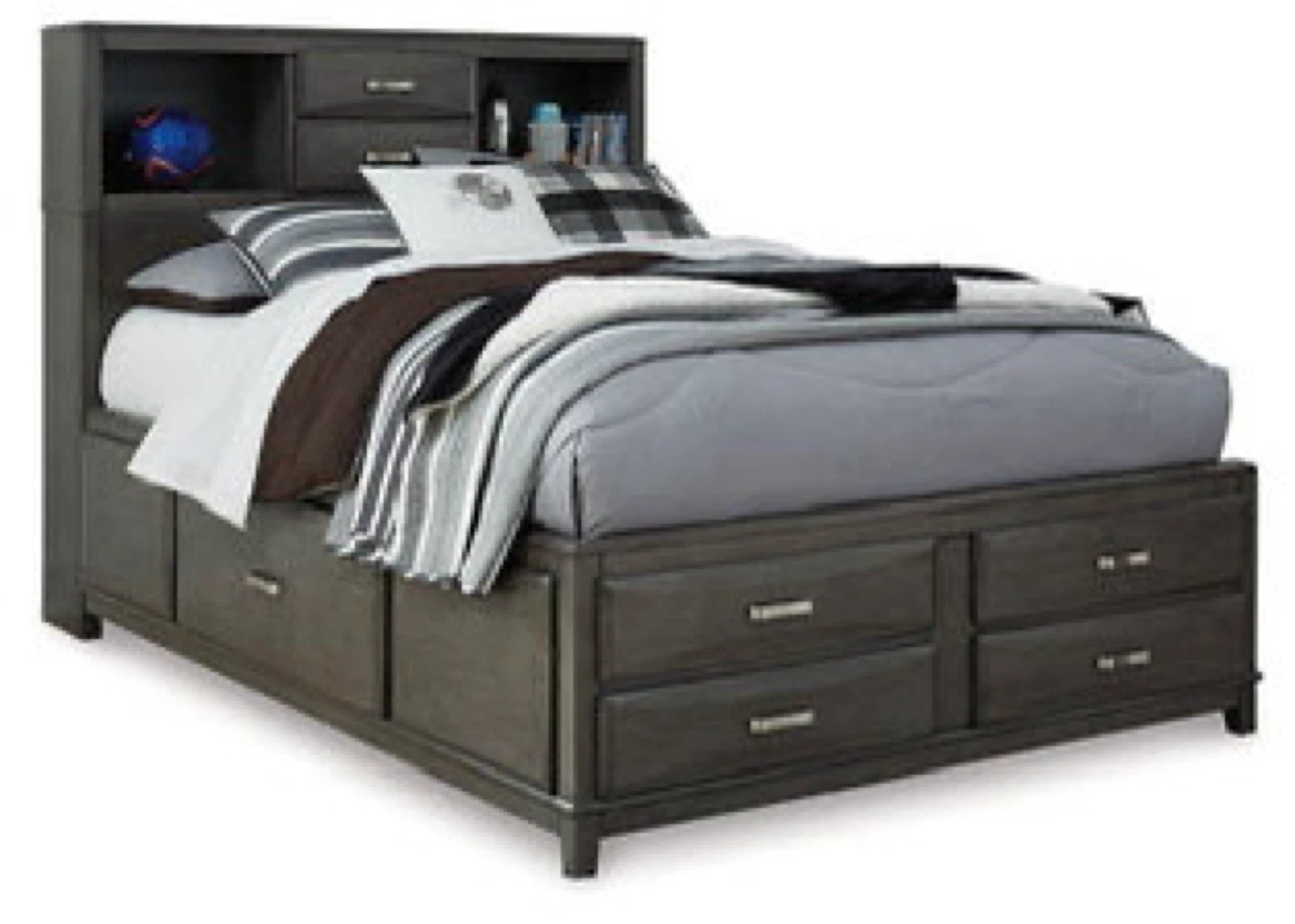 Gray Full Storage Bed Frame with Headboard and Drawers - photo 2