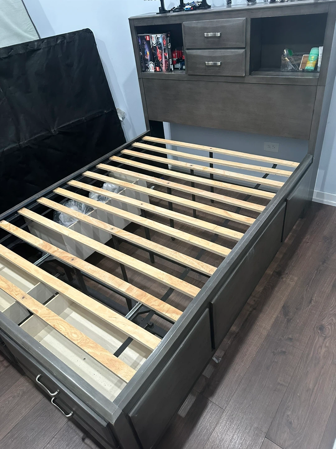 Gray Full Storage Bed Frame with Headboard and Drawers - photo 4