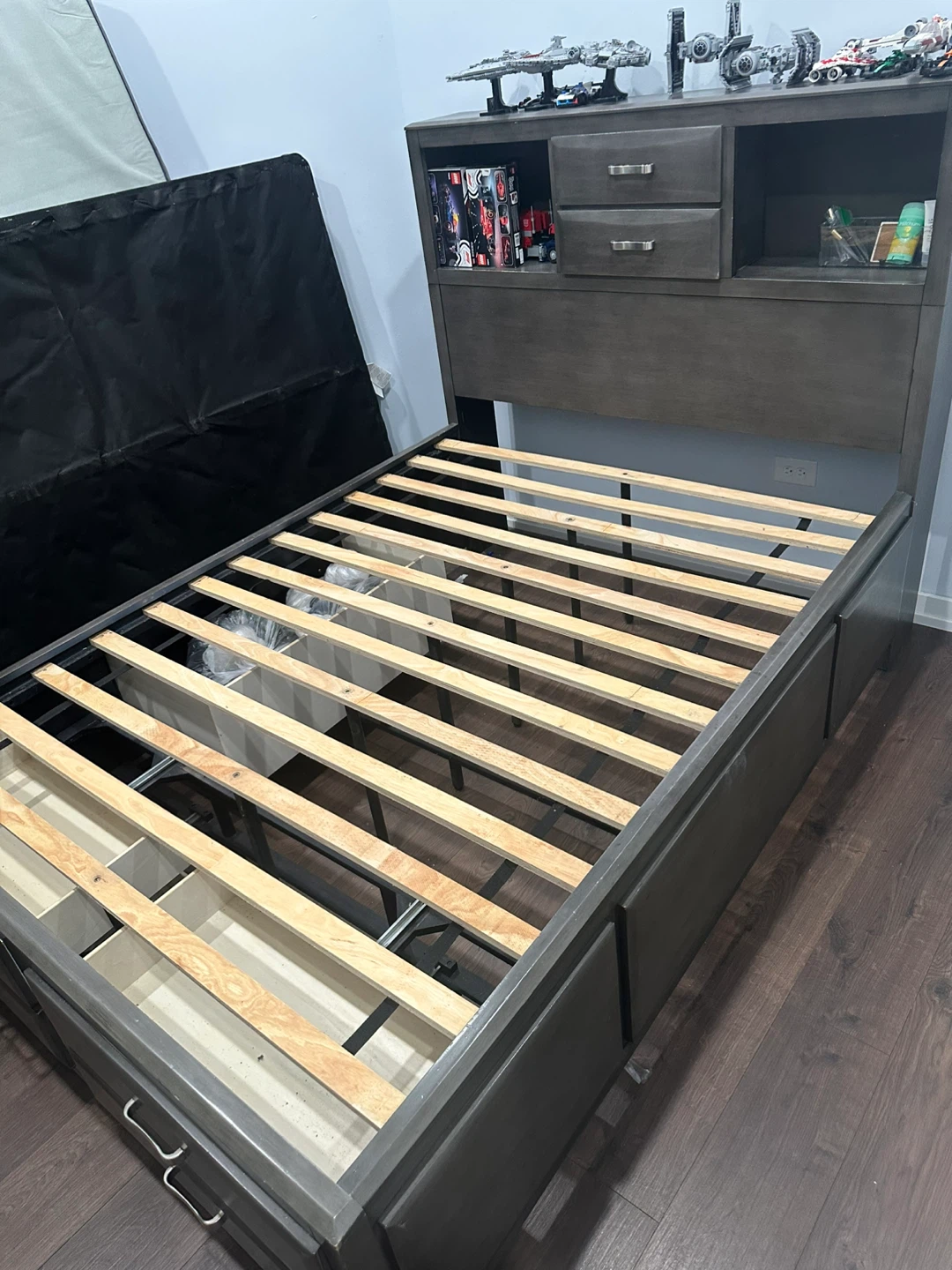 Gray Full Storage Bed Frame with Headboard and Drawers - photo 3