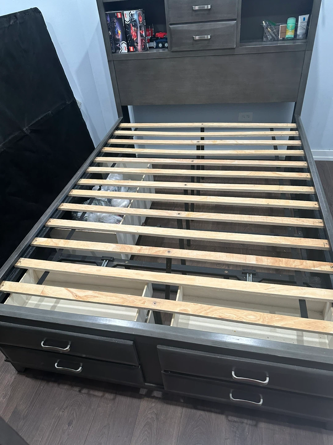 Gray Full Storage Bed Frame with Headboard and Drawers - photo 5