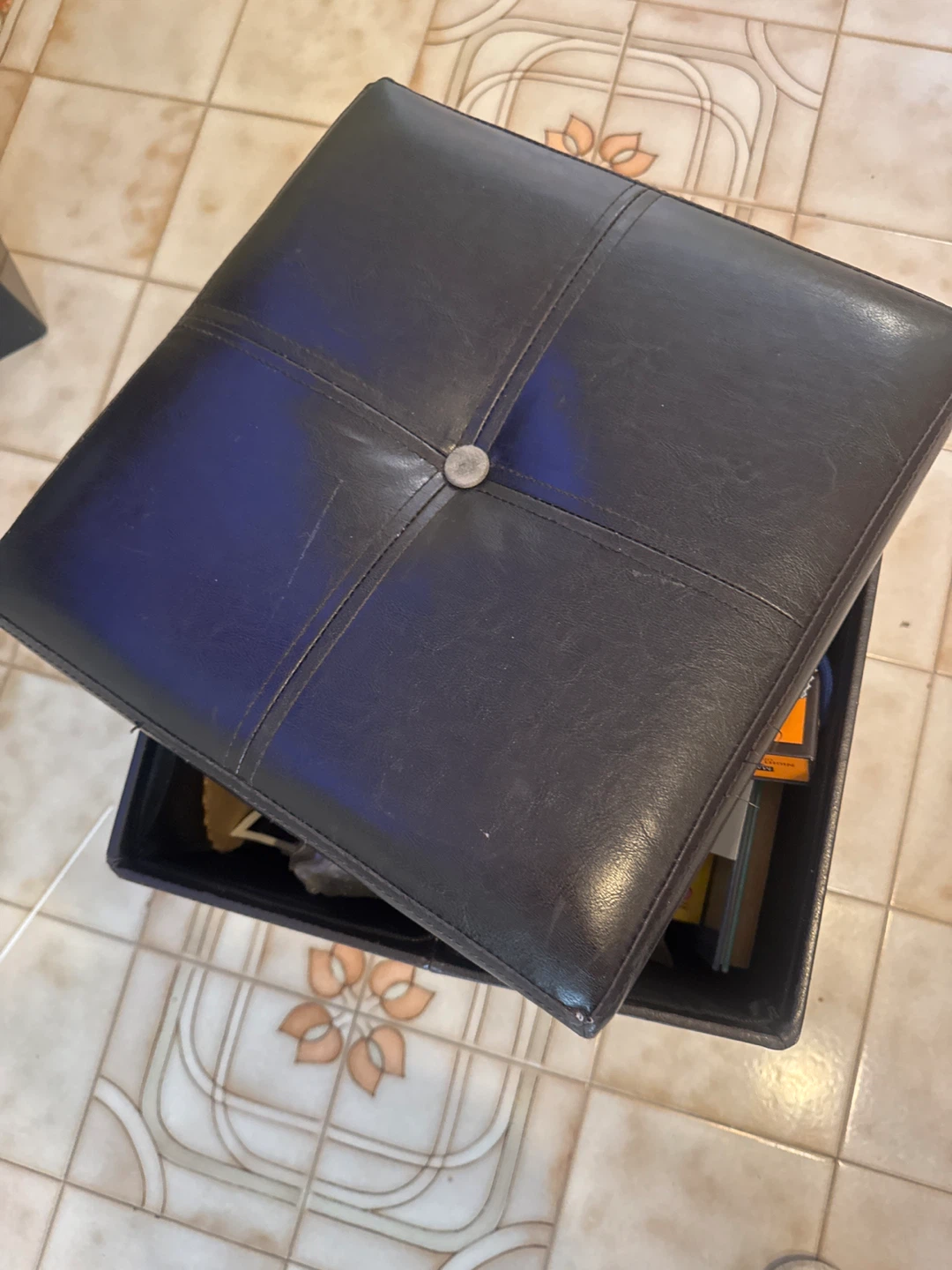 Black Faux Leather Storage Ottoman - photo 3