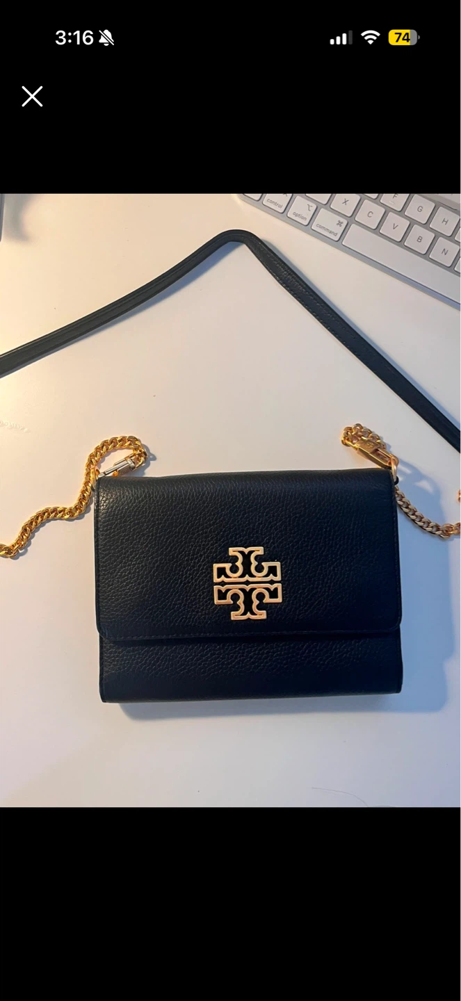 Tory Burch Black Leather Wallet on Chain
