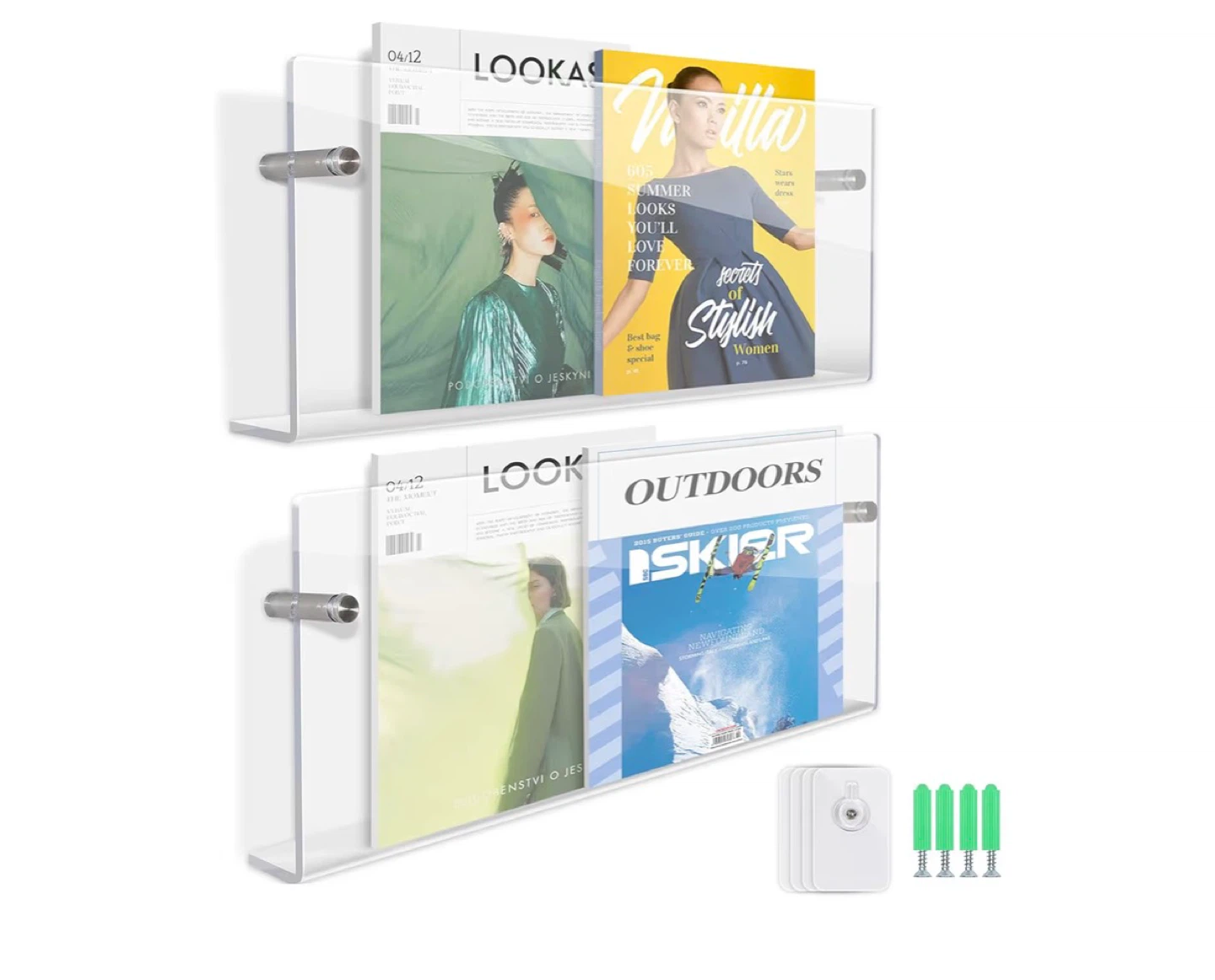 Set of 2 Clear Acrylic Wall Mount Magazine Holders