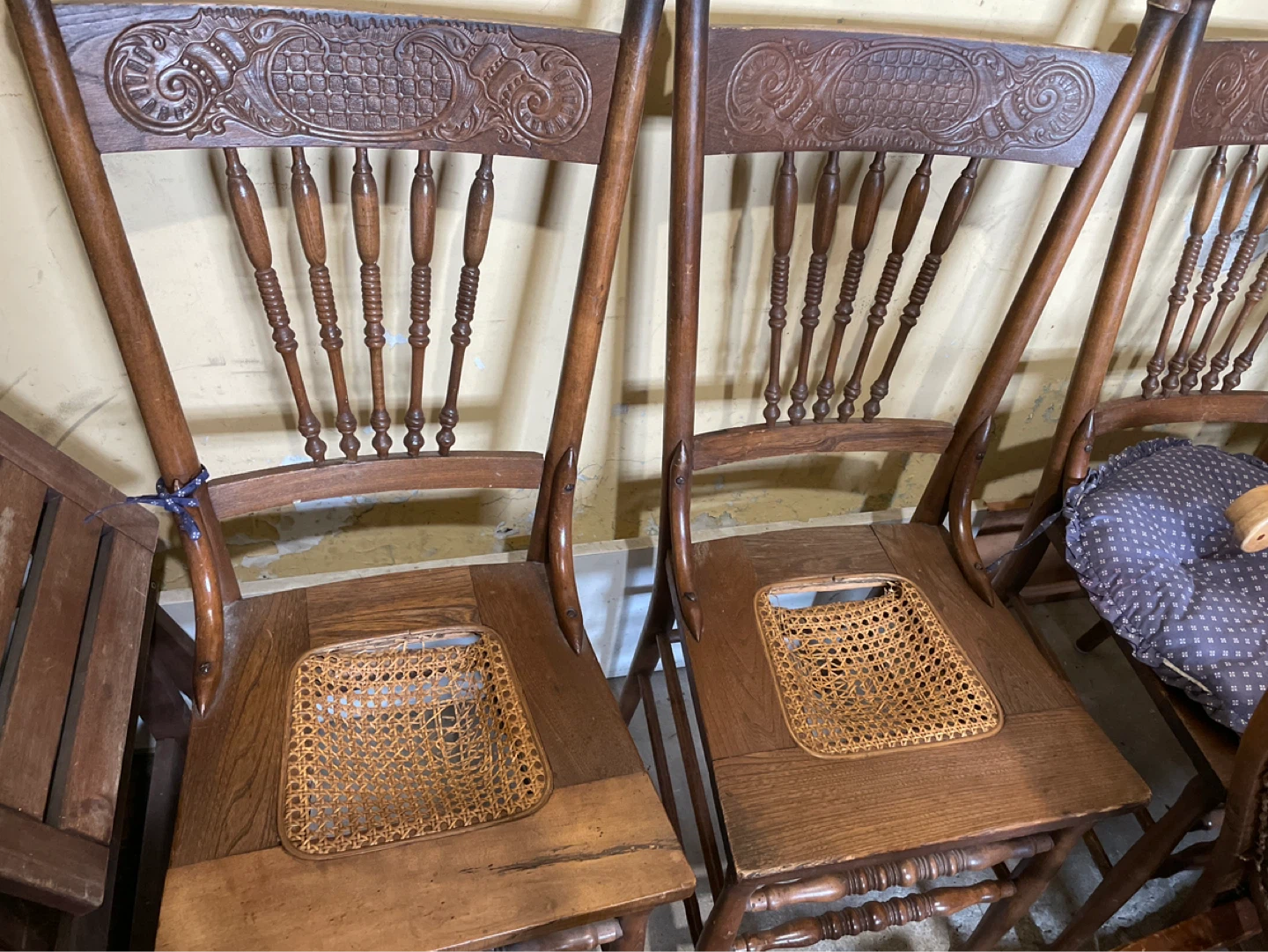 Antique Wooden Spindle Back Chairs with Wicker Seats (Set of 2)