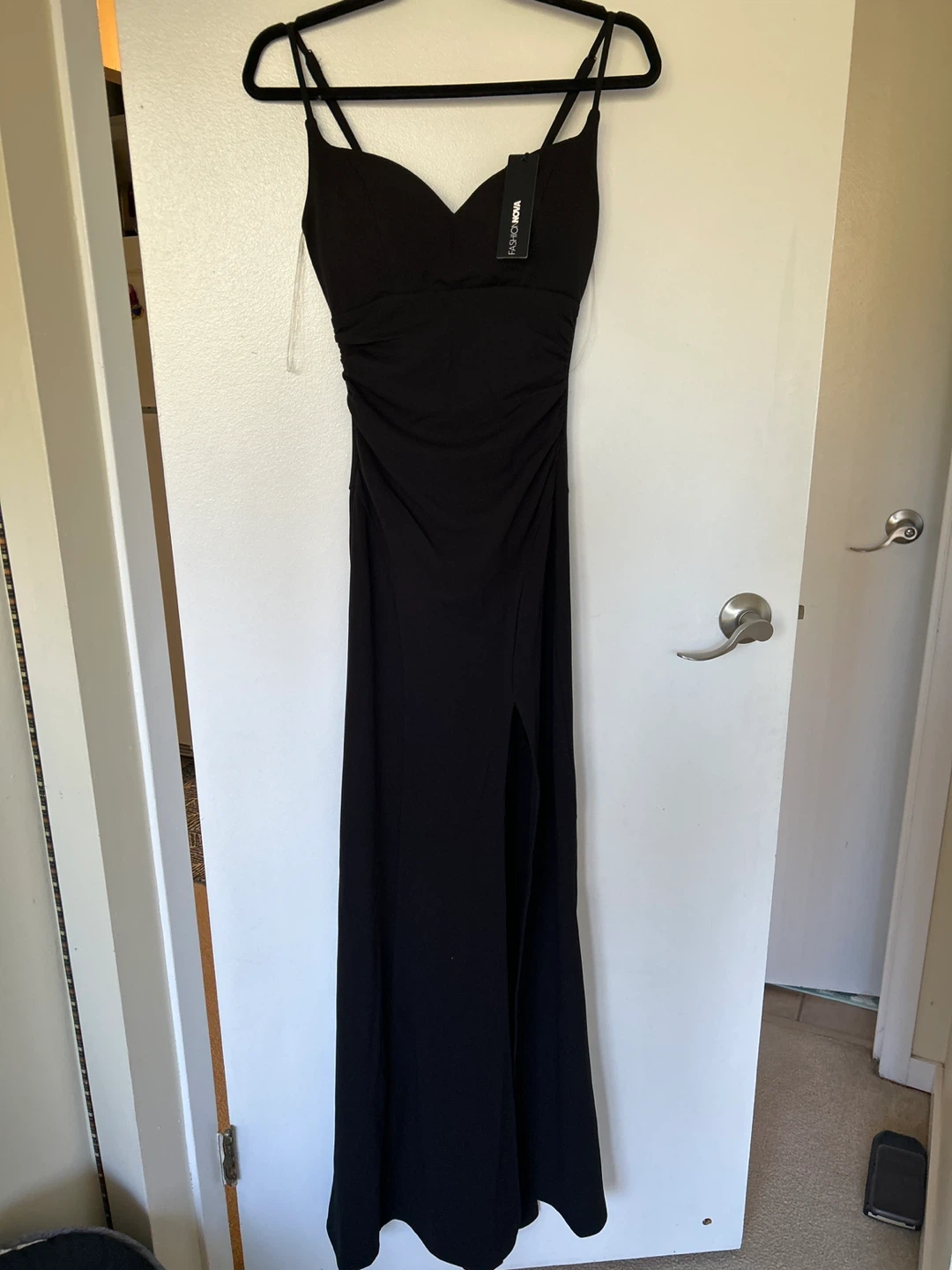 Fashion Nova Black Ruched Maxi Dress