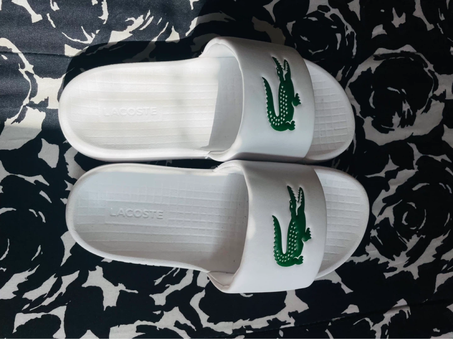 Lacoste White Slides with Green Crocodile Logo - photo 2