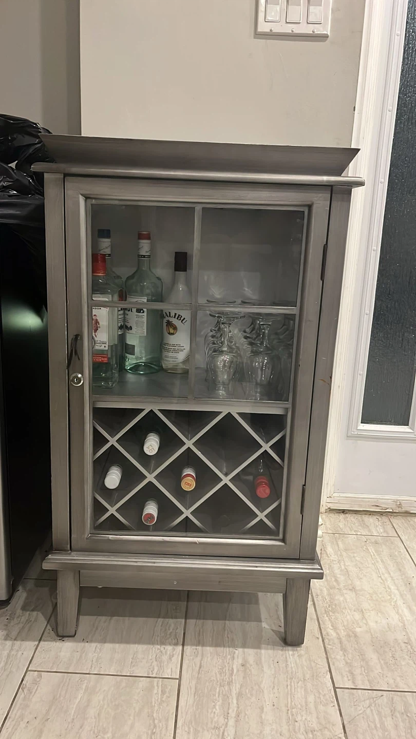 Grey Mirrored Bar Cabinet with Wine Rack
