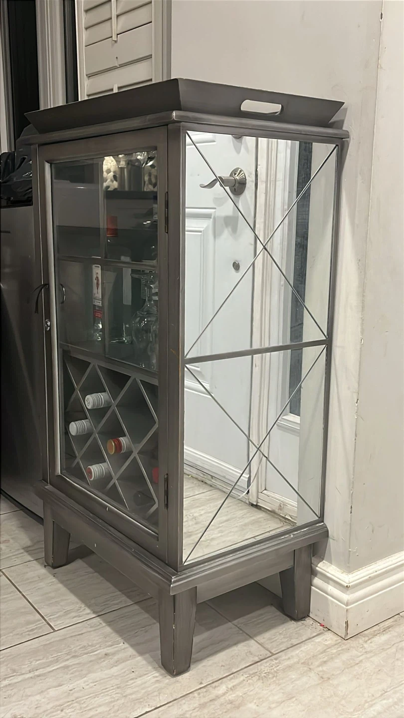 Grey Mirrored Bar Cabinet with Wine Rack - photo 2
