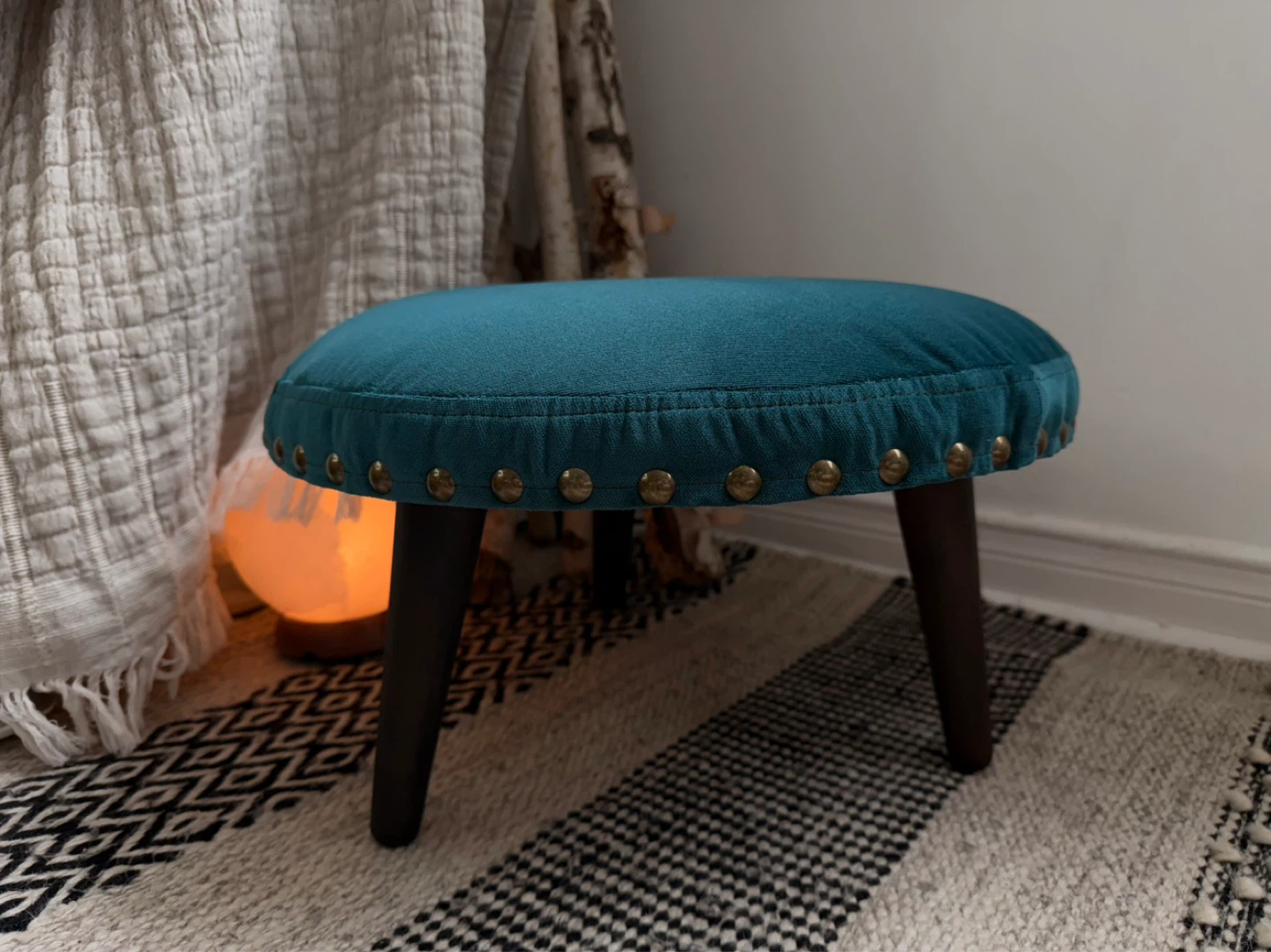Teal footstool / ottoman - photo 2