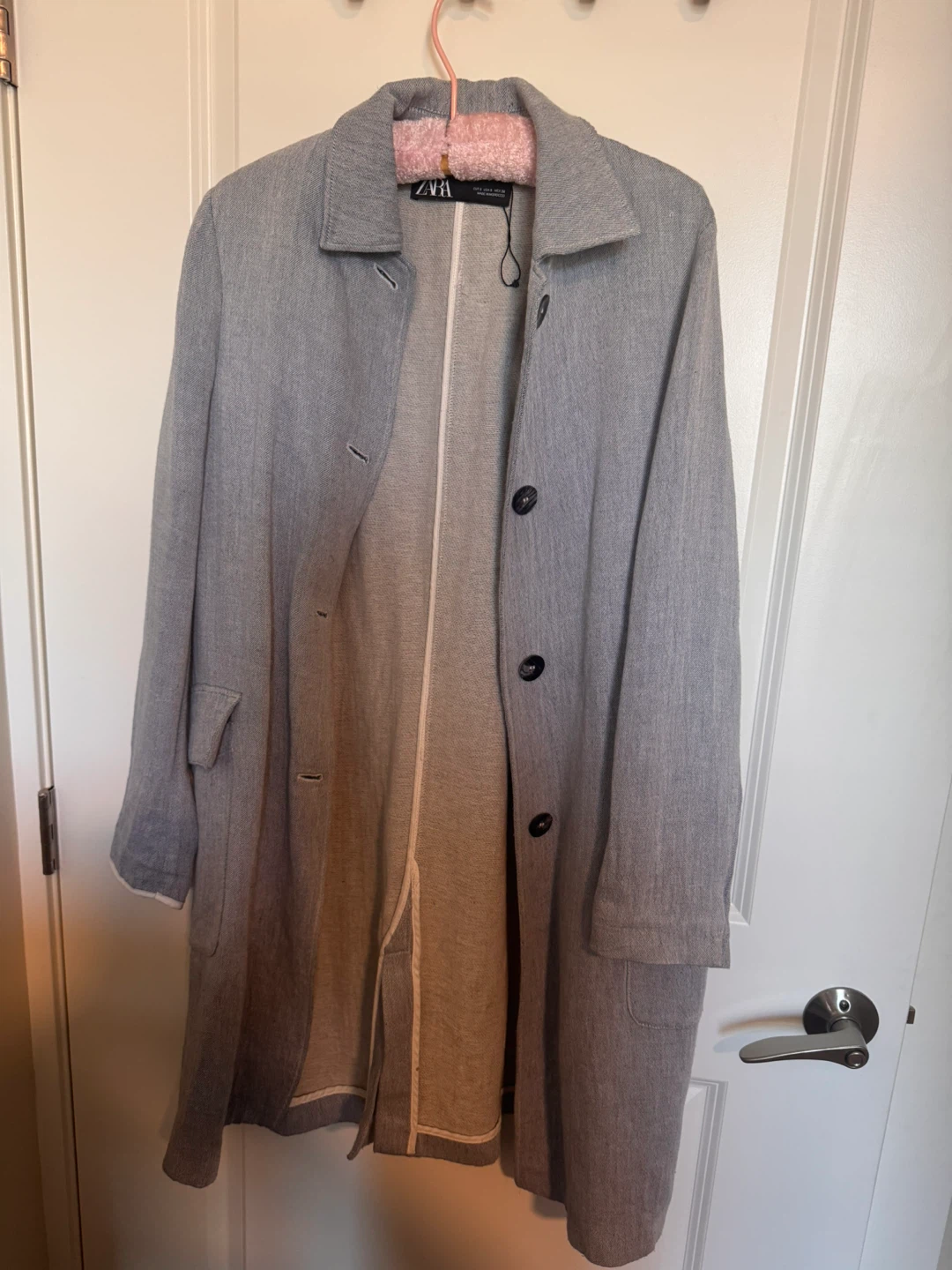 Zara light blue Linen Blend Blazer Coat Size S
