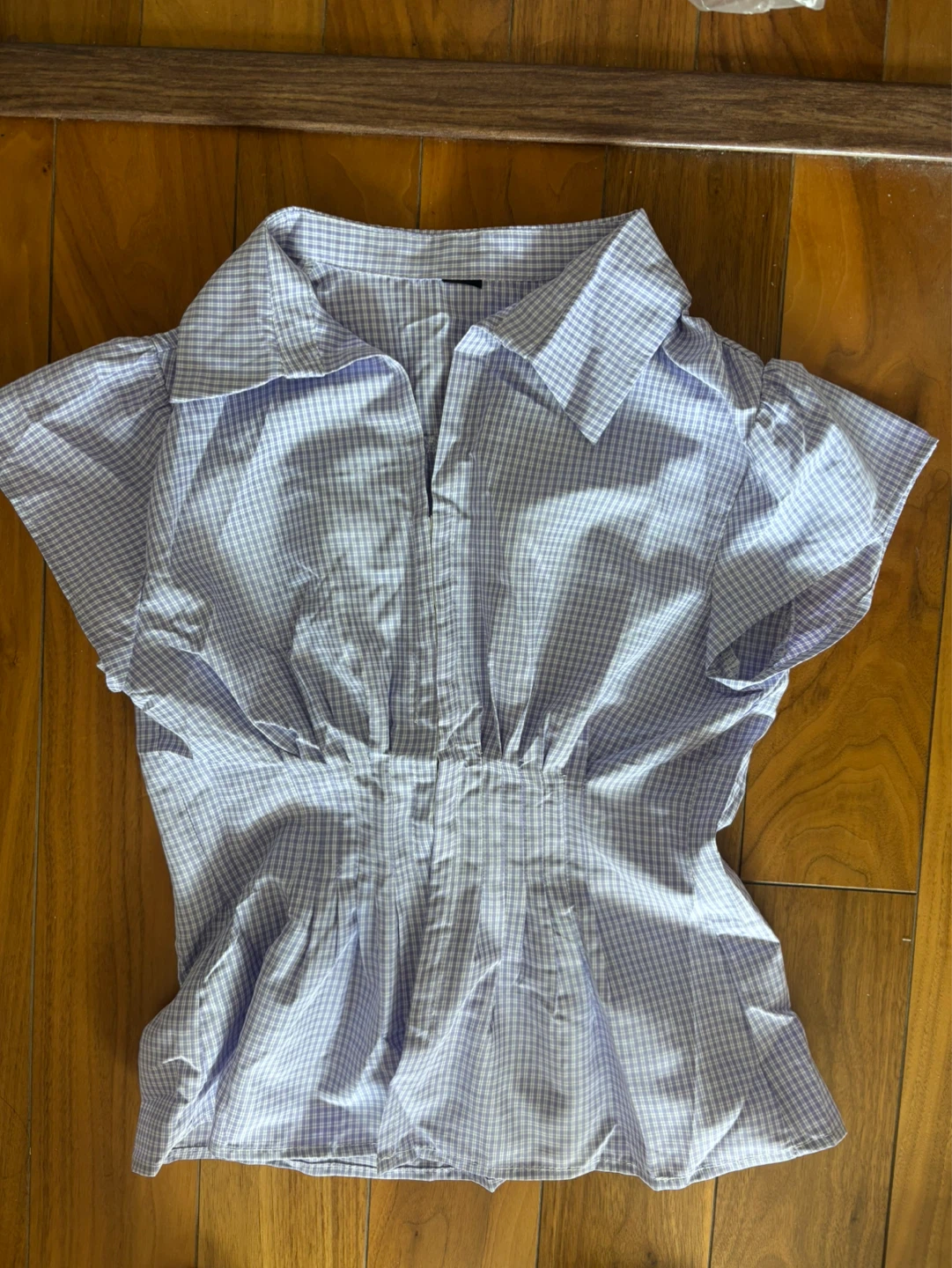 Women's Purple Gingham Peplum Blouse - photo 2