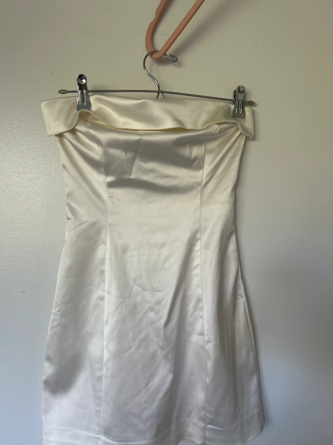 White Satin Strapless Mini Dress