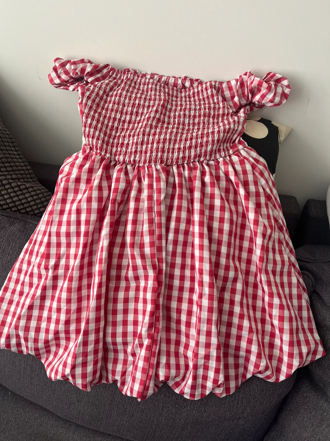 Red Gingham Smocked Off-the-Shoulder Dress - photo 2