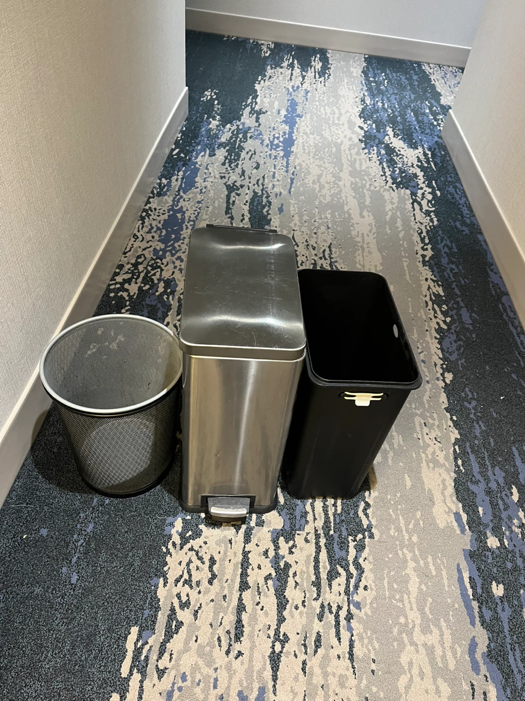 Set of 3 Trash Cans: Stainless Steel Step Can & 2 Plastic Bins