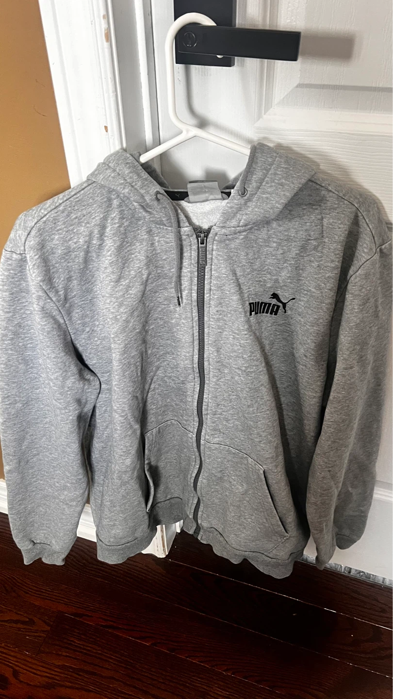 Puma Grey Zip-Up Hoodie - Size L