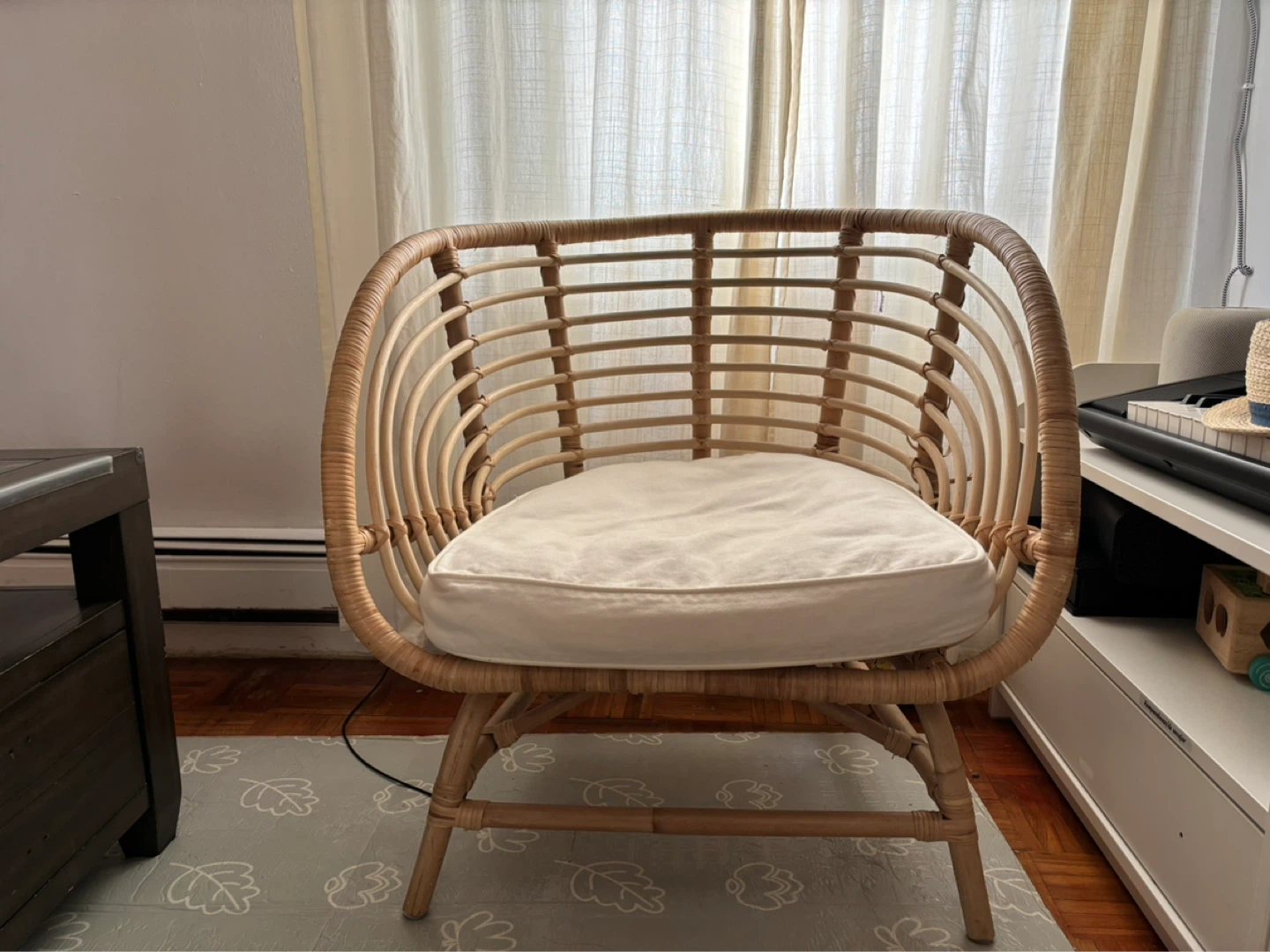 Wicker Accent Chair with White Cushion