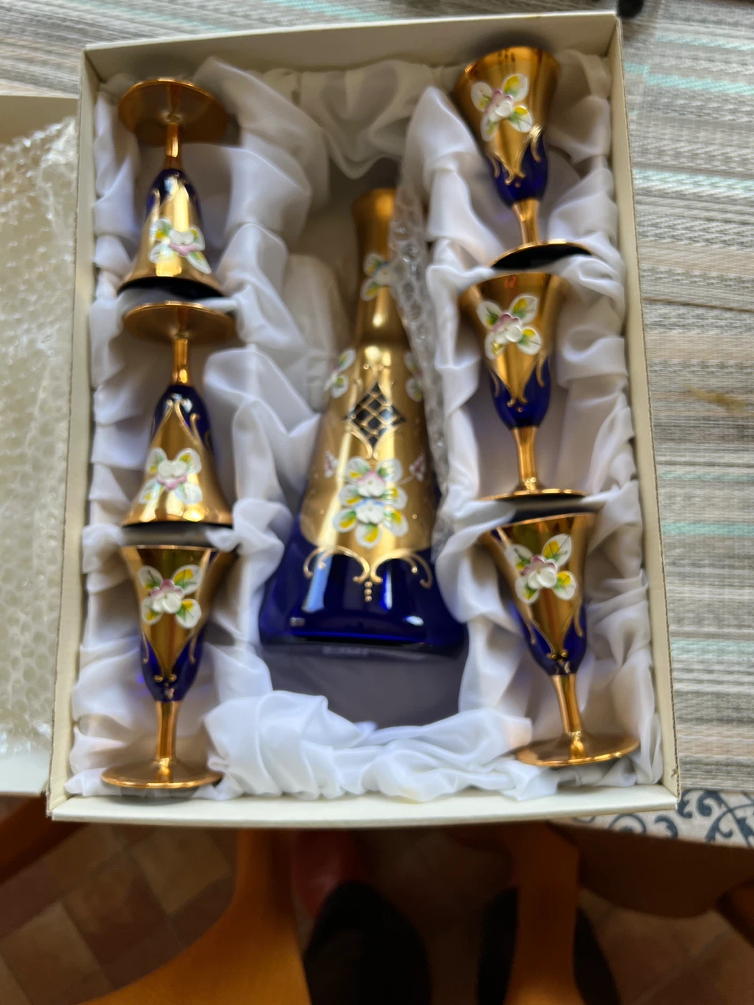 Crystal Clear 7 Pc Blue Liquor Set with Decanter