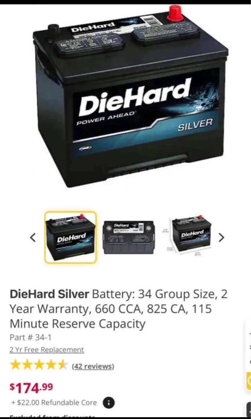 DieHard Silver Battery: 34 Group Size, 2 Year Warranty - photo 2