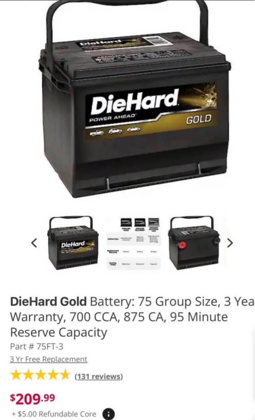 DieHard Silver Battery: 34 Group Size, 2 Year Warranty