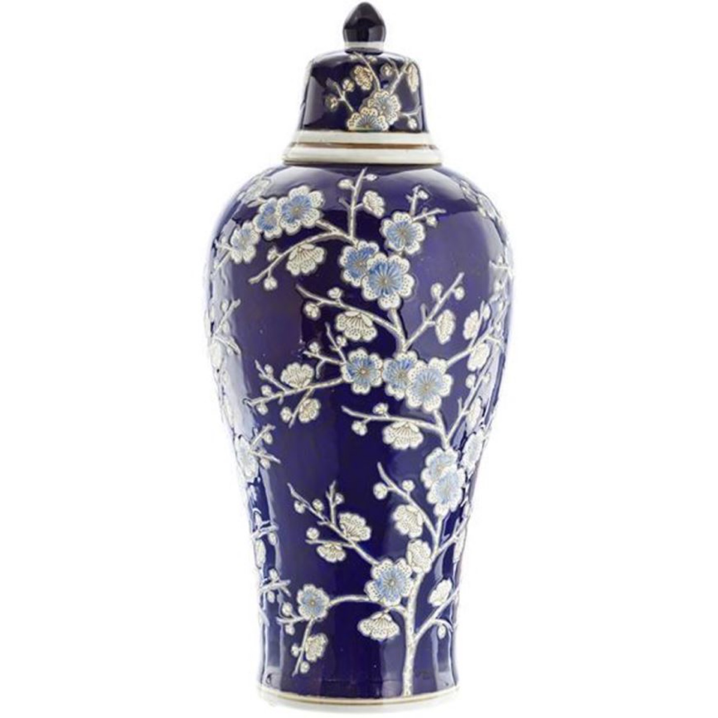 Blue Floral Ginger Jar with Lid