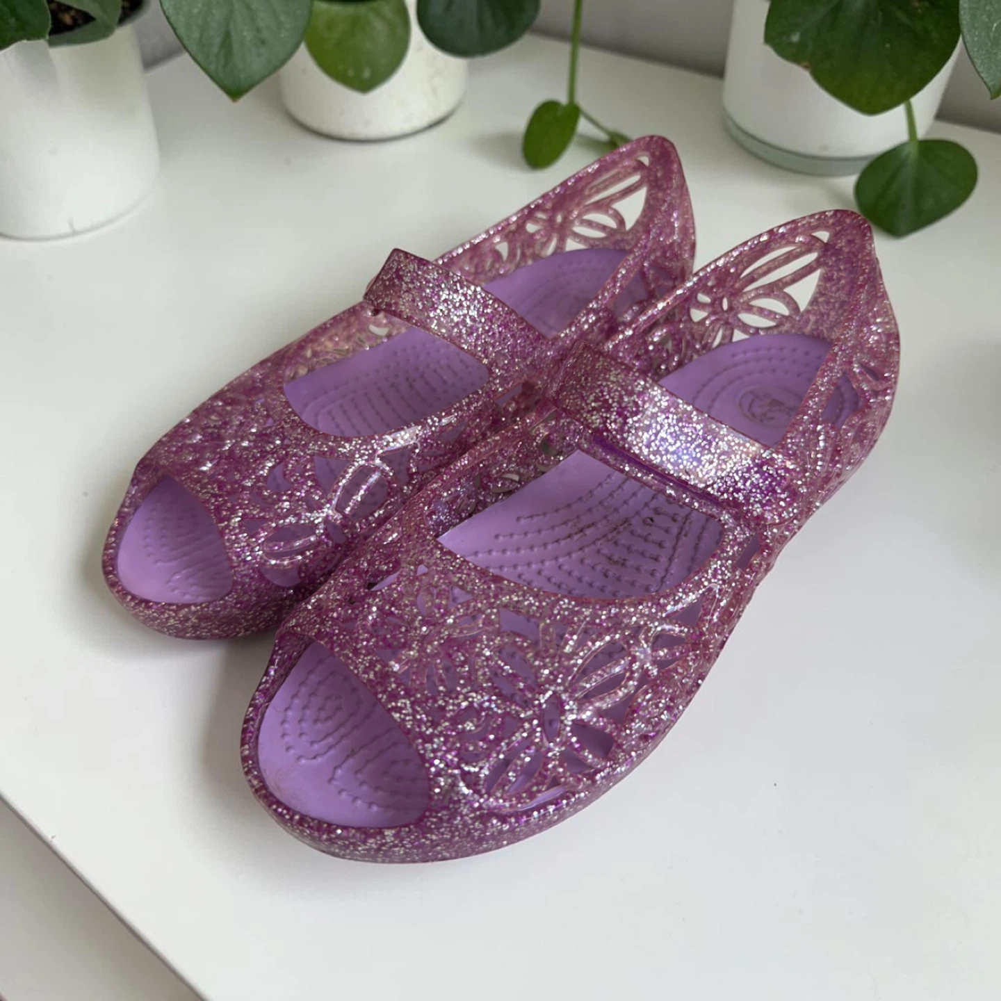 Crocs Glitter Mary Jane Flats Purple Kids Size 12
