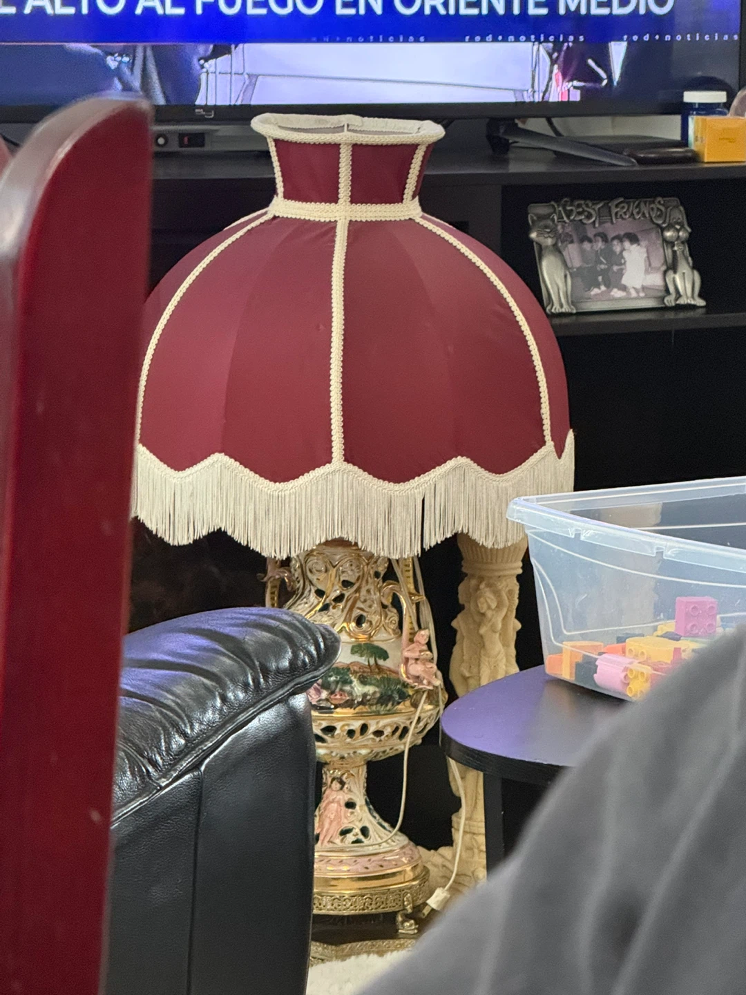 Red Lamp Shade with Decorative Base