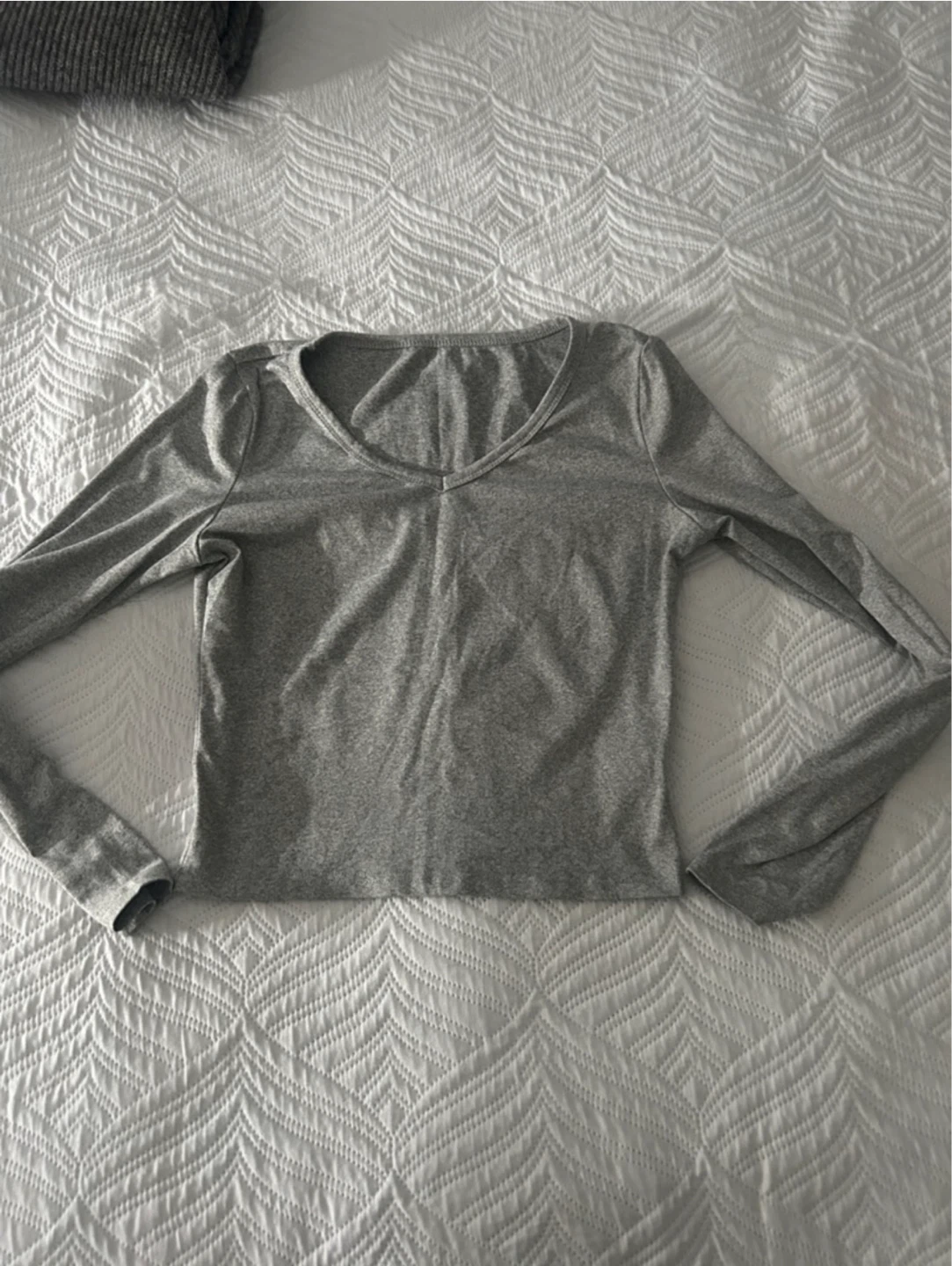 Grey Long Sleeve V-Neck Top