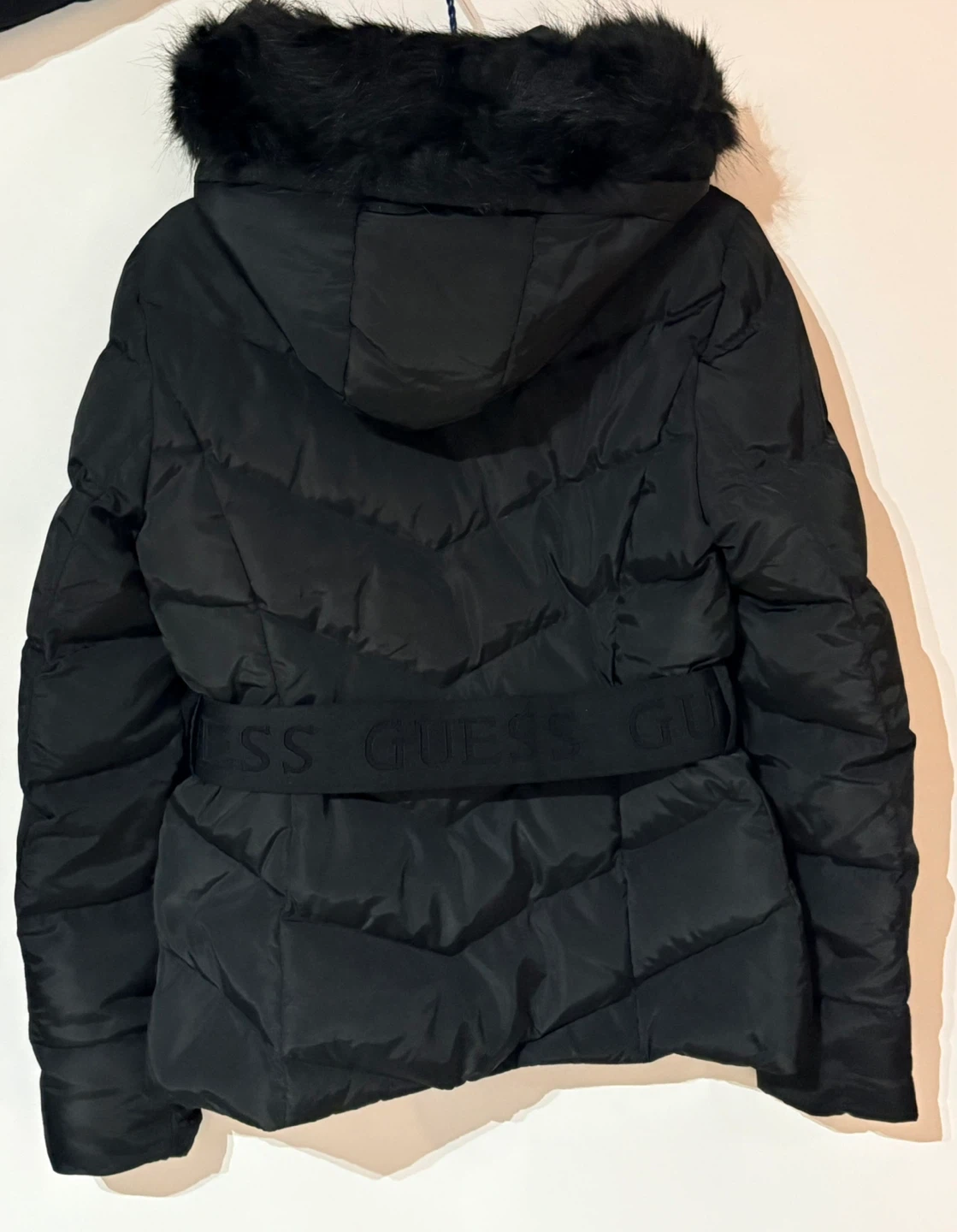 Guess Black Puffer Jacket with Fur Hood - photo 2