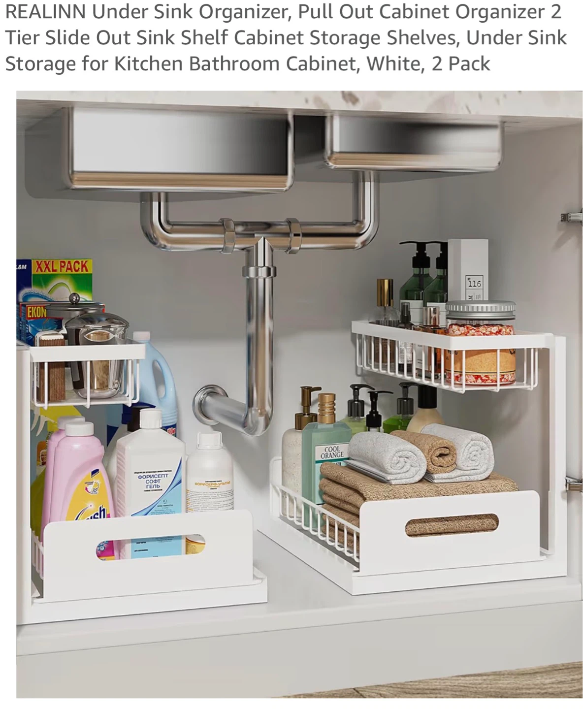 White 2-Tier Expandable Under Sink Organizer US010