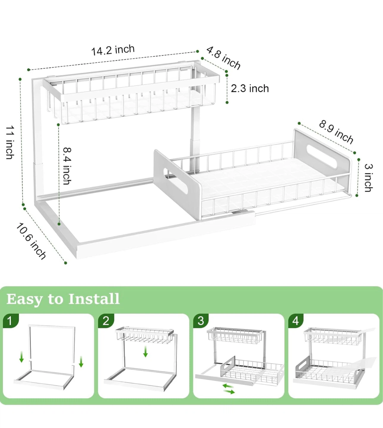White 2-Tier Expandable Under Sink Organizer US010 - photo 2