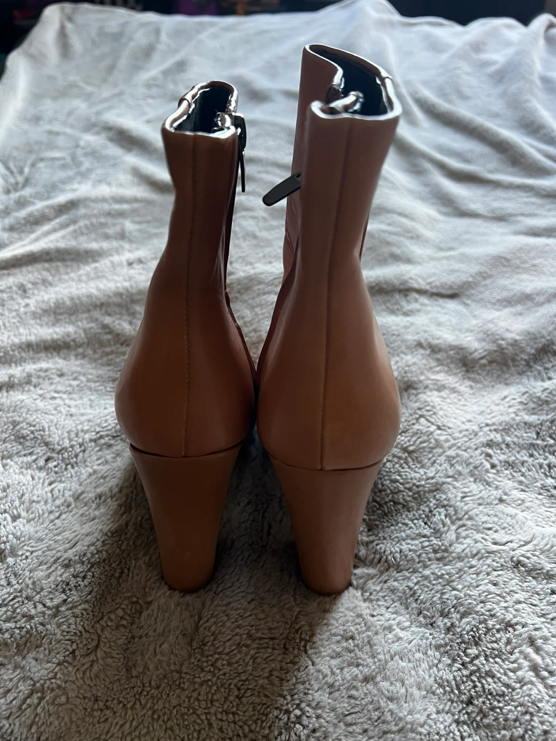 Tan Leather Block Heel Ankle Boots - photo 4